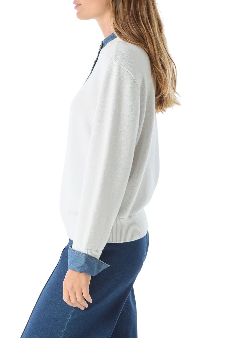 Rae Denim Detail Sweater, Alternate, color, OPTIC WHITE