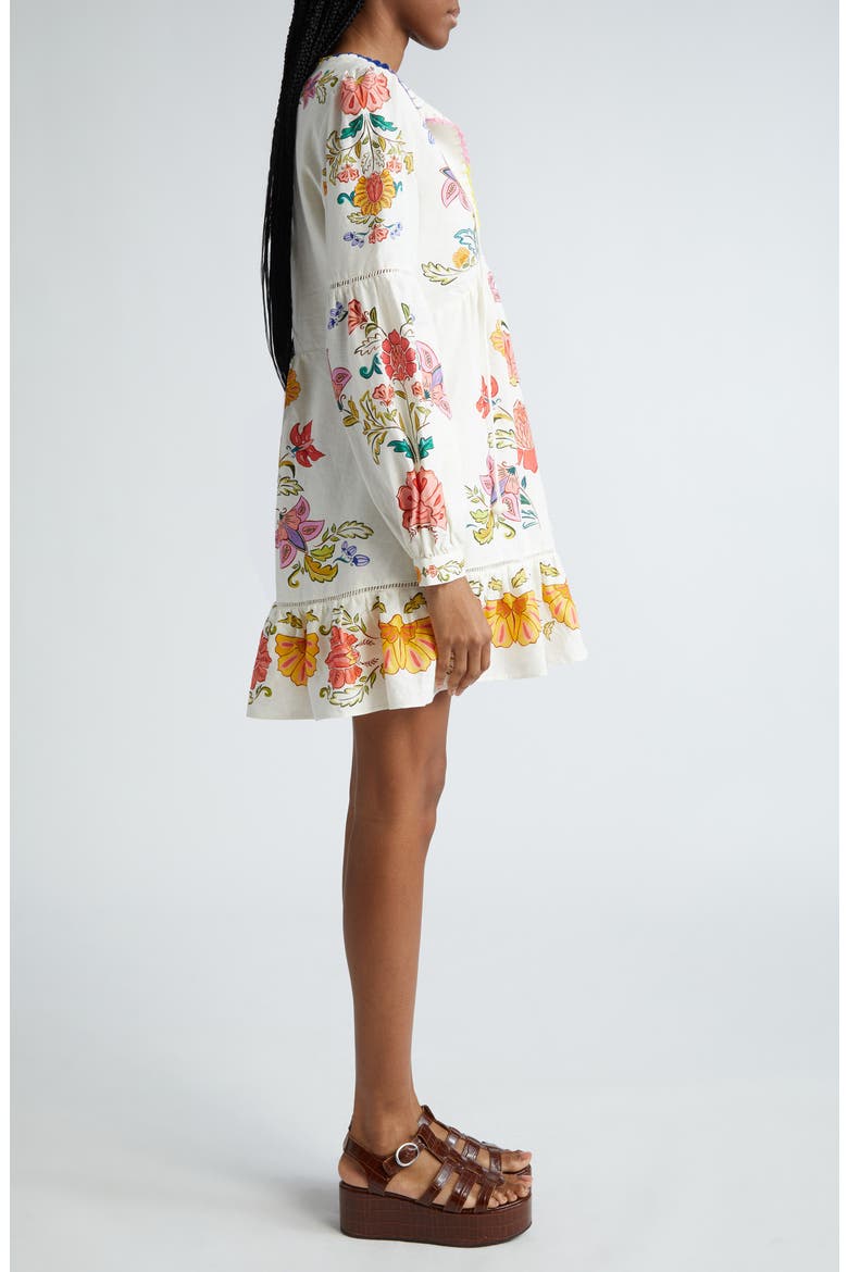 Floral Long Sleeve Linen Blend Minidress, Alternate, color, OFF-WHITE