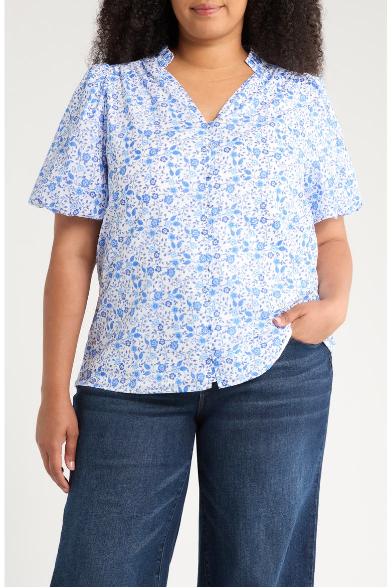 Maisie Idara Floral Puff Sleeve Top, Main, color, WHITE/ BLUE COMBO