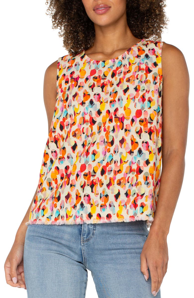 Liverpool Los Angeles Abstract Print Sleeveless Fray Hem Shell, Alternate, color, 