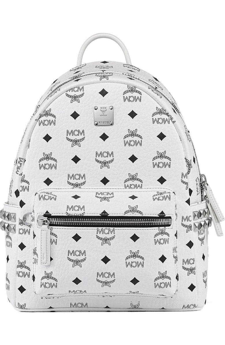 MCM Stark Side Studs Backpack in Visetos, Alternate, color, White