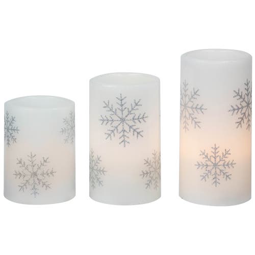 Northlight Led Flameless Flickering Wax Pillar Snowflake Christmas Candles In White