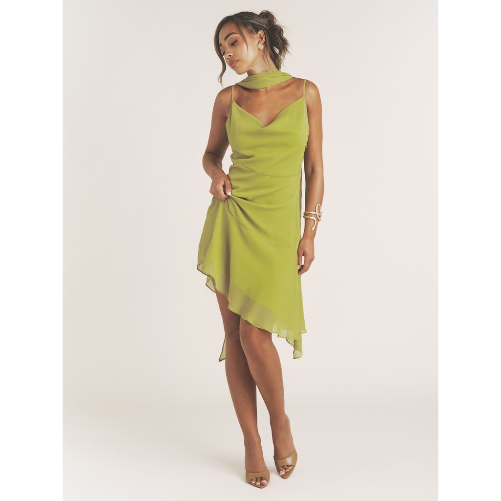 Six Stories Ava Cowl Neck Chiffon Mini Dress in Green  product