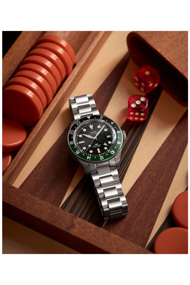 The Waterbury Heritage GMT Automatic Bracelet Watch, 41.5mm, Alternate, color, STAINLESS STEEL