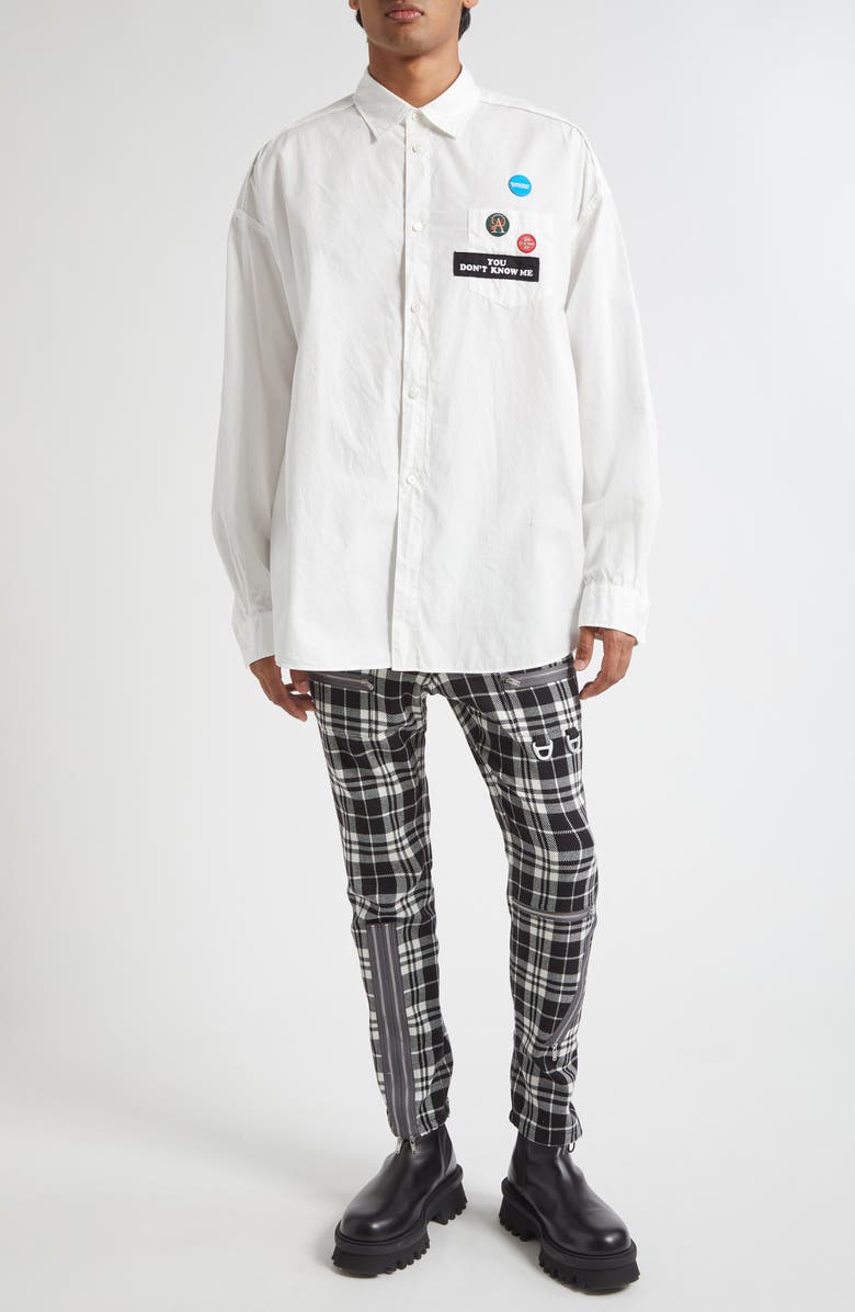 Undercover Embroidered Patch Button-Up Shirt, Alternate, color, White