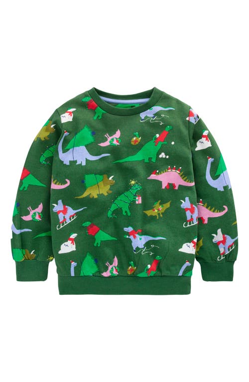 Mini Boden Kids" Print Cotton Sweatshirt in Classic Khaki Christmas Dinos  product