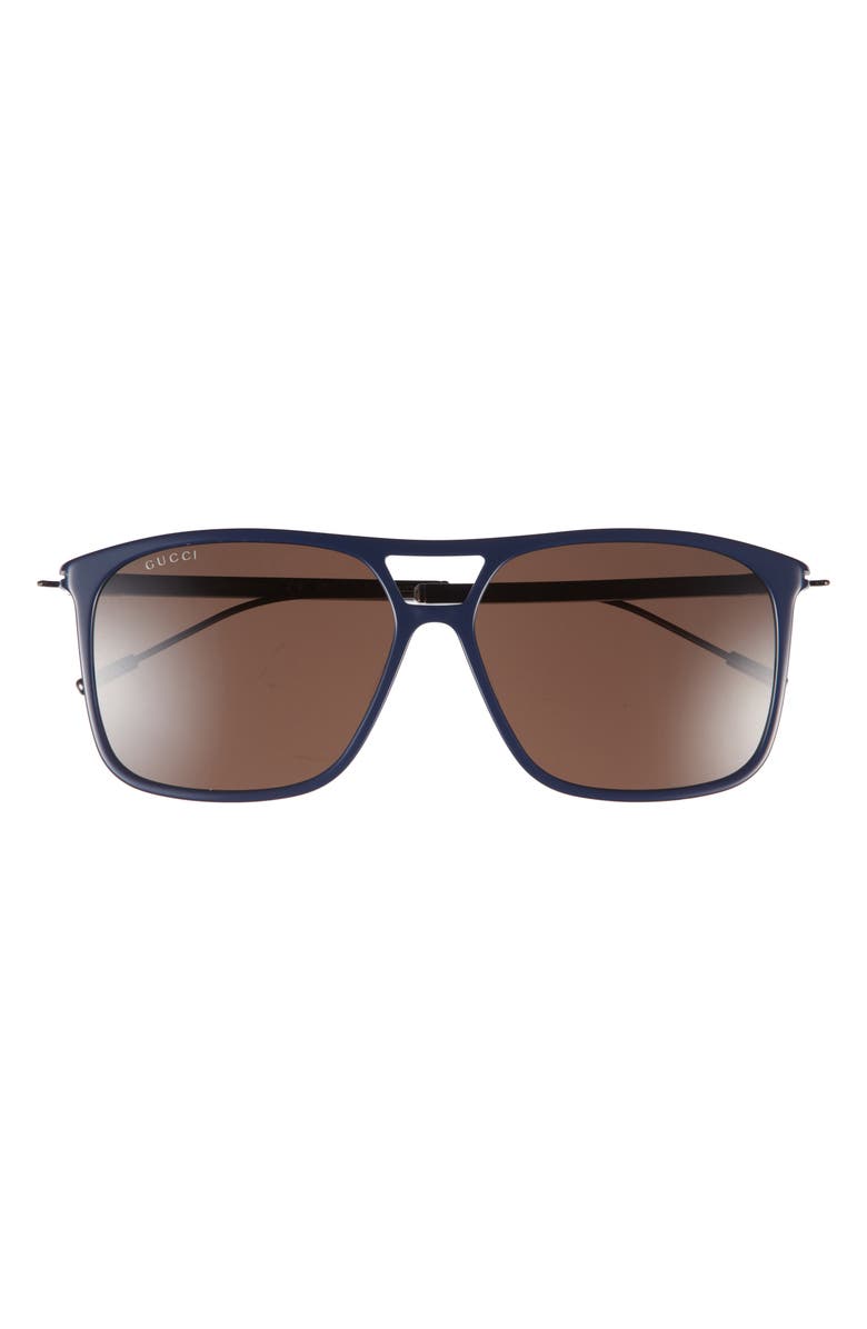 Gucci 60mm Aviator Sunglasses, Main, color, Blue Ruthenium Brown