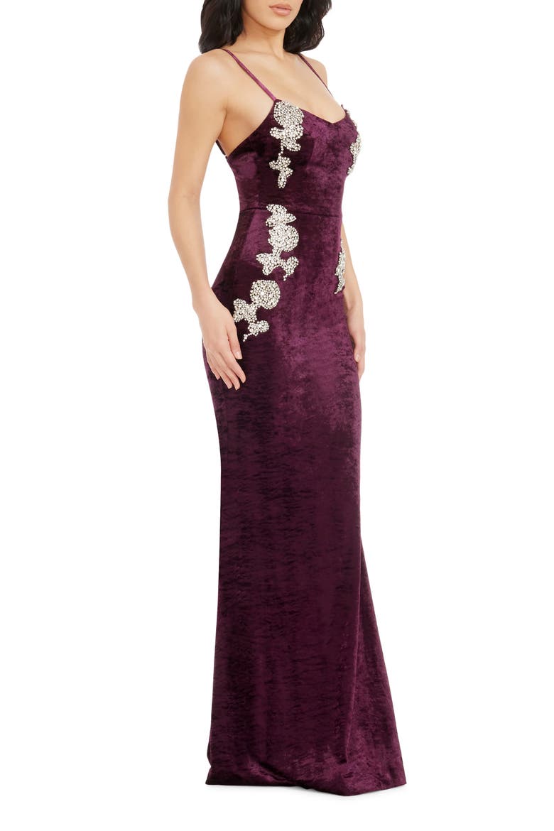 Giovanna Crystal Detail Velvet Mermaid Gown, Alternate, color, MIDNIGHT PLUM