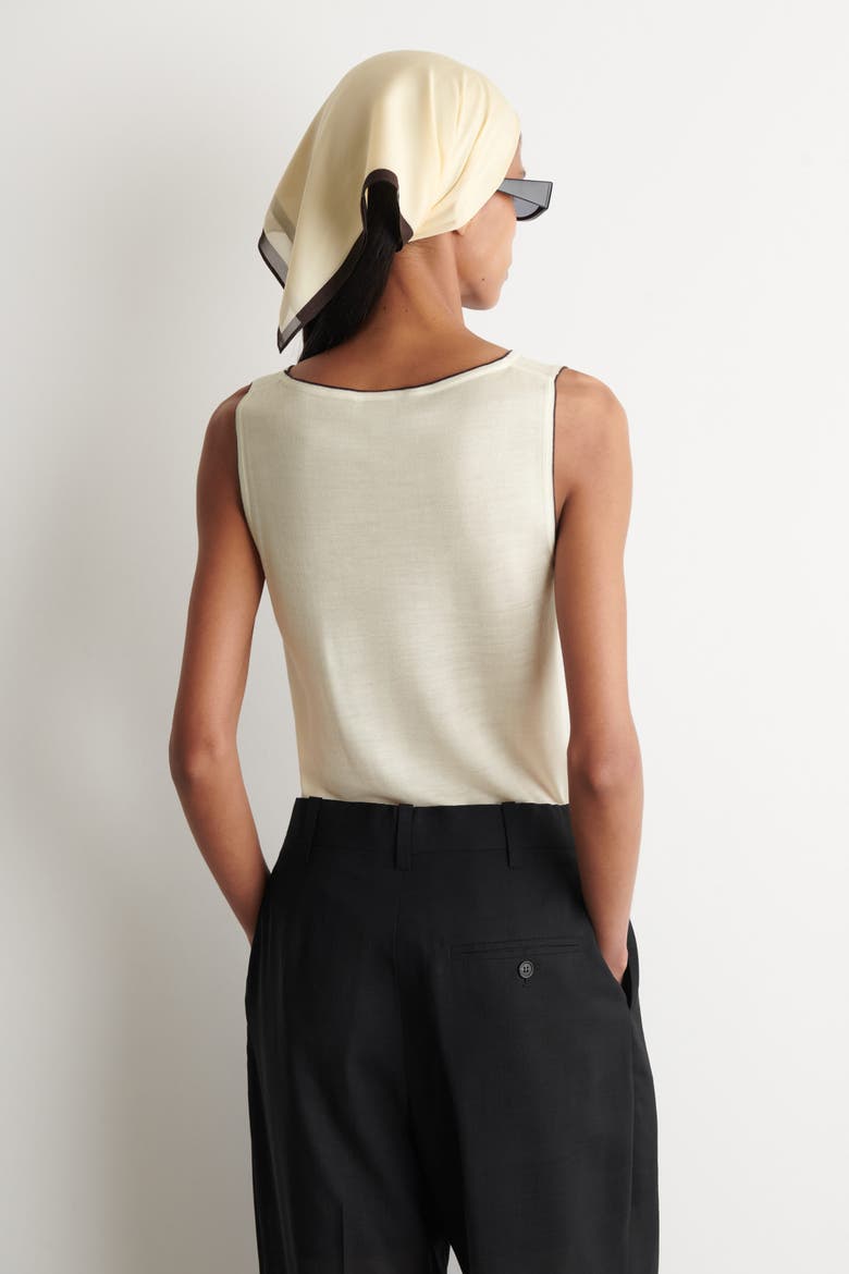 Contrast-tipped Knitted Wool Tank Top, Alternate, color, WHITE / BROWN