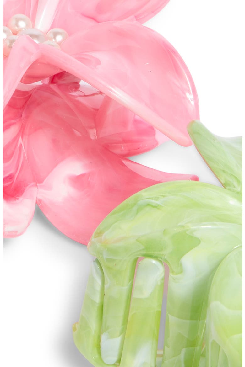 2-Pack Assorted Marbled Plumeria Claw Hair Clips, Alternate, color, PINK- GREEN