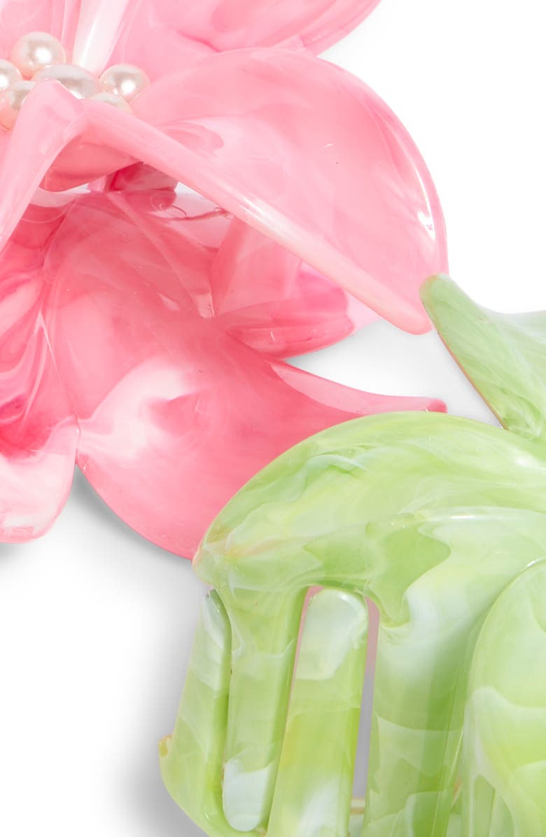 BP. 2-Pack Assorted Marbled Plumeria Claw Hair Clips, Alternate, color, Pink- Green
