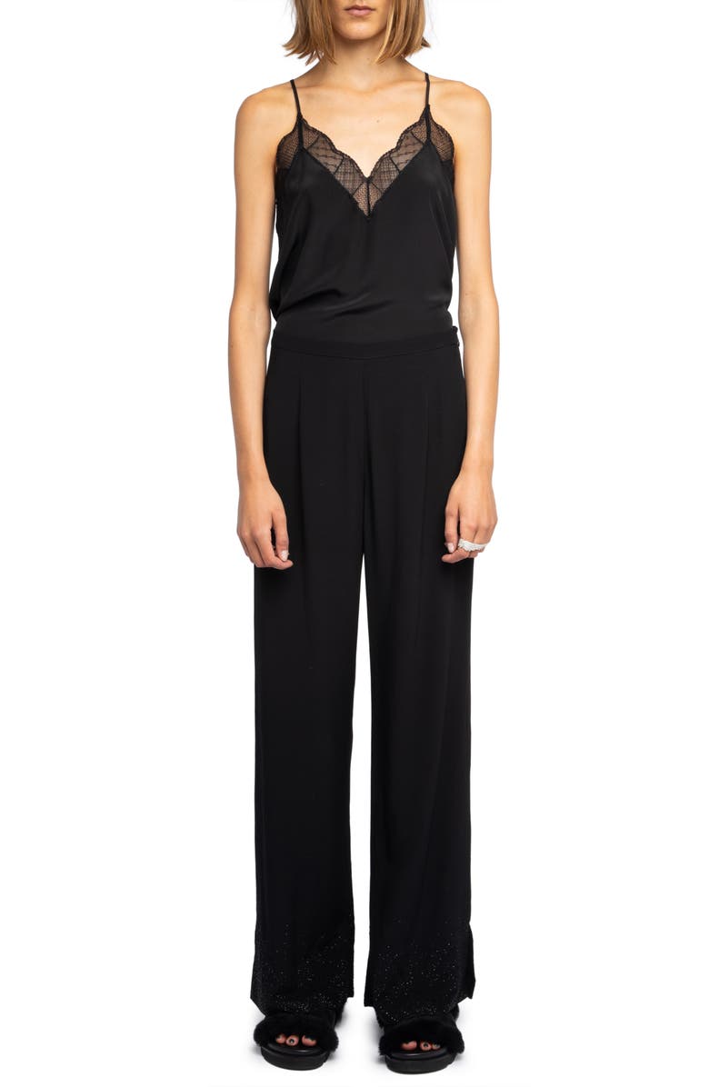 Zadig & Voltaire Papel Crystal Embellished Wide Leg Pants, Alternate, color, Black