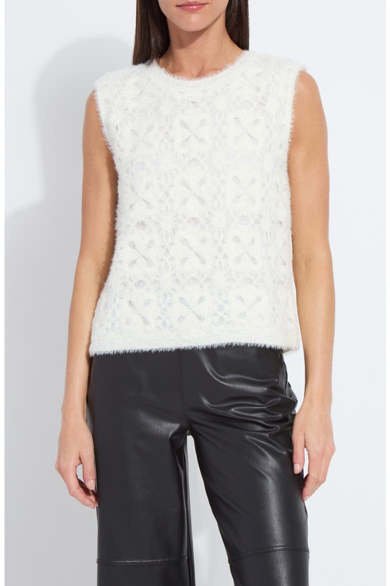 Camila Crochet Fuzzy Sleeveless Sweater, Main, color, SNOW WHITE