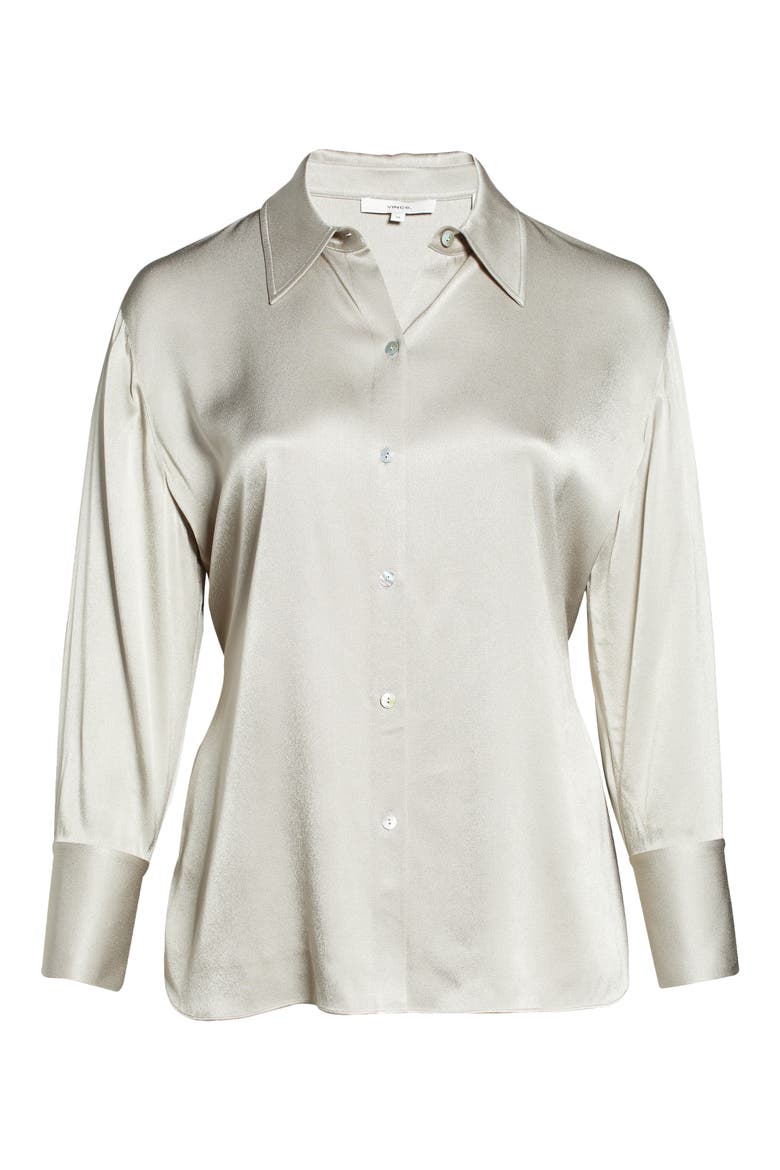 Relaxed Long Sleeve Satin Button-Up Shirt, Alternate, color, PEYOTE