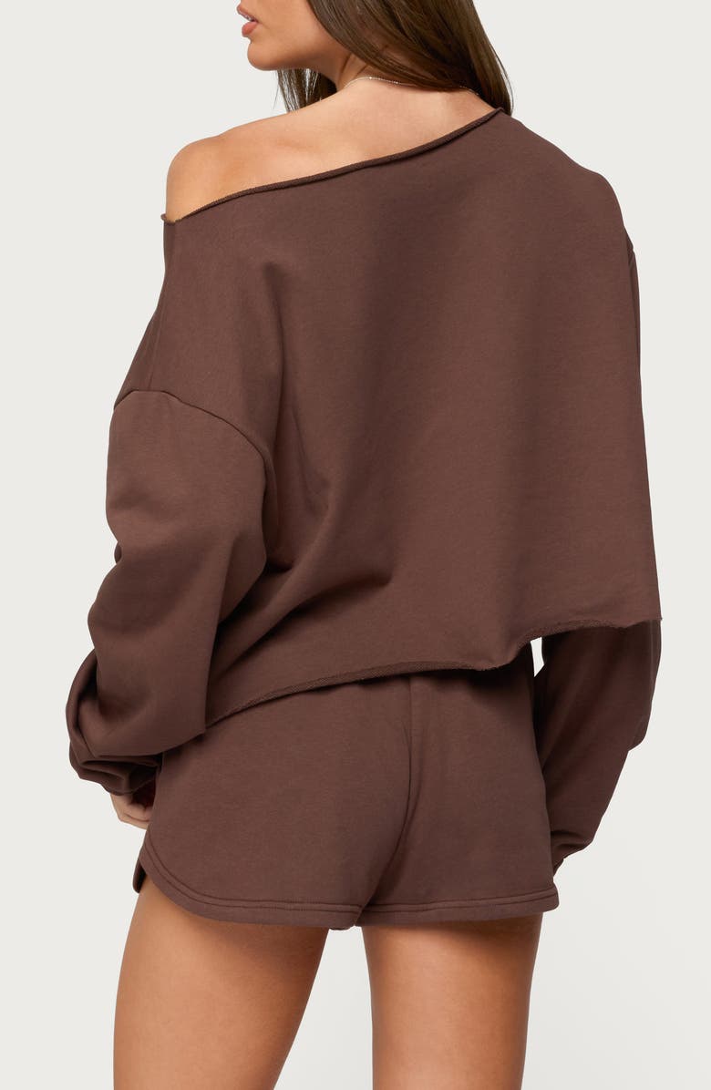 EDIKTED Kordelia One-Shoulder Sweatshirt, Alternate, color, Brown