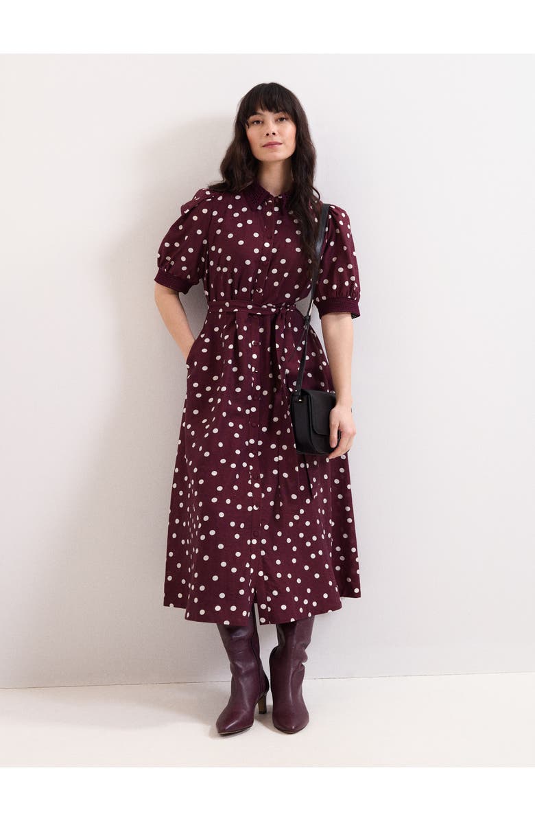 Phase Eight Delphine Printed Puff Sleeve Midi Dress, Main, color, Burgundy
