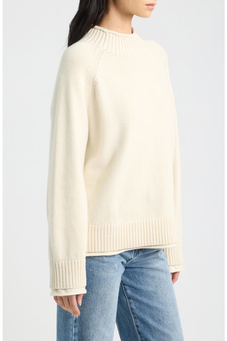 Hazel Roll Neck Cotton & Wool Sweater, Alternate, color, IVORY