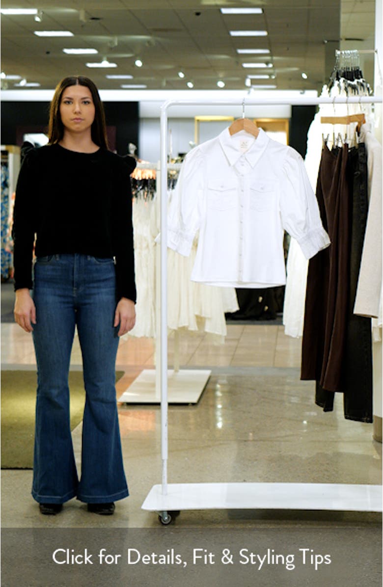 Lyric Mixed Media Stretch Cotton Button-Up Shirt, sales video thumbnail