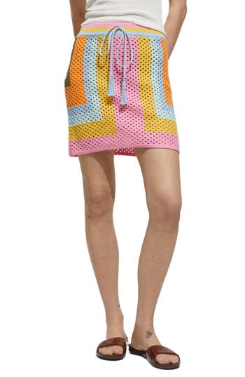 MANGO MANGO BABYLON COLORBLOCK OPEN STITCH COTTON DRAWSTRING SWEATER MINISKIRT