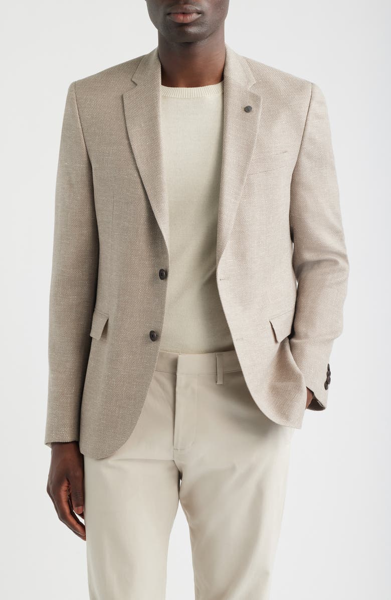 AllSaints Ross Slim Fit Tan Mélange Textured Wool & Linen Sport Coat, Main, color, Tan