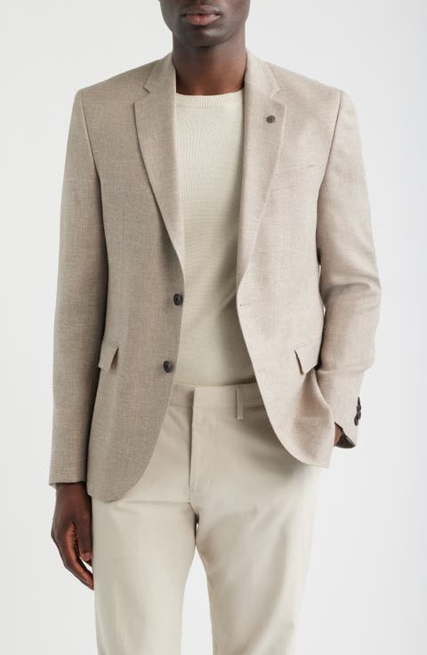 Ross Slim Fit Tan Mélange Textured Wool & Linen Sport Coat