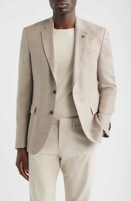 Ross Slim Fit Tan Mélange Textured Wool & Linen Sport Coat