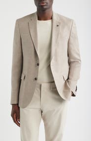 AllSaints Ross Slim Fit Tan Mélange Textured Wool & Linen Sport Coat