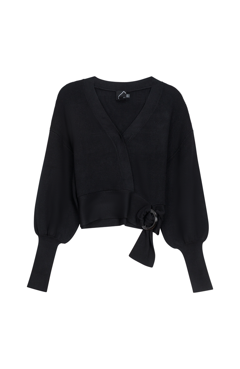 Spades Sweater Knit Wrap Buckle Belt Cropped Cardigan, Main, color, Black
