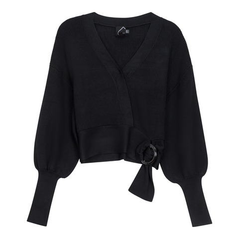 Sweater Knit Wrap Buckle Belt Cropped Cardigan