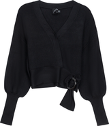 Spades Sweater Knit Wrap Buckle Belt Cropped Cardigan