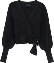 Spades Sweater Knit Wrap Buckle Belt Cropped Cardigan