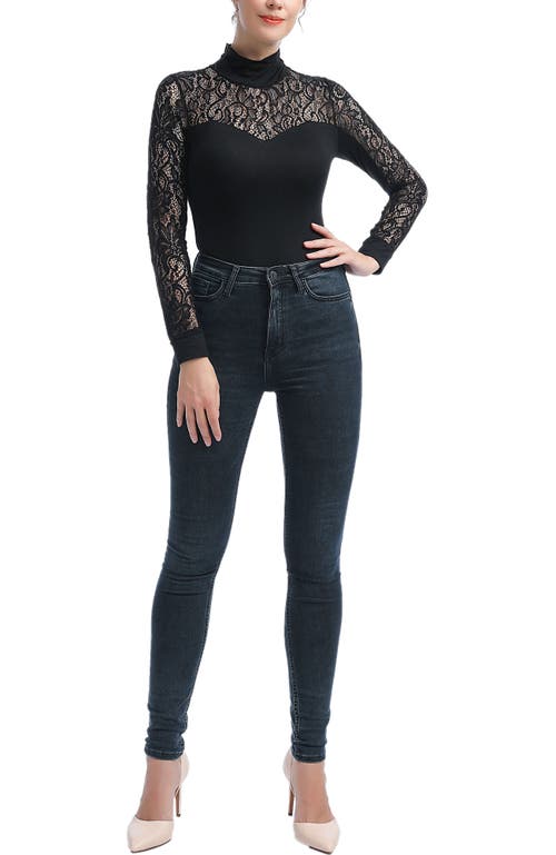 Kimi & Kai Gem Lace Mock Neck Bodysuit In Black