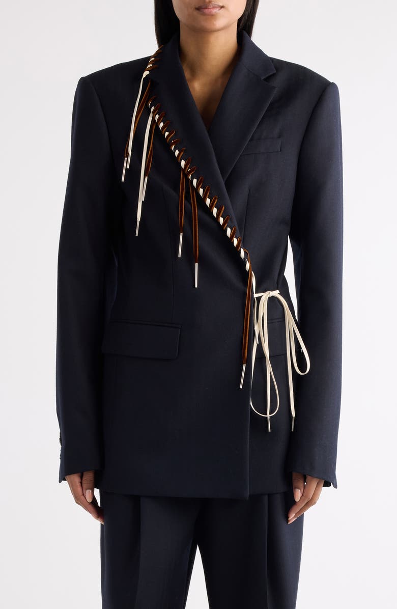 Dries Van Noten Baftan Whipstitched Wool Herringbone Blazer, Main, color, Navy
