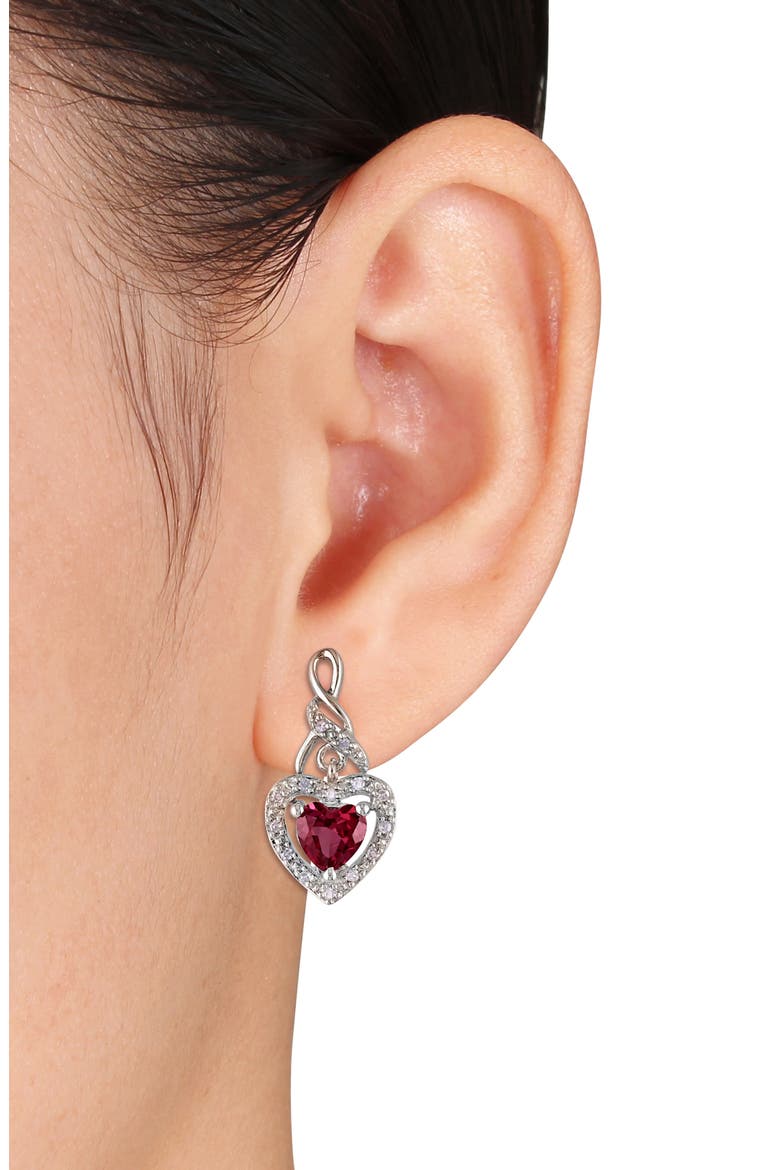 Sterling Silver Lab Created Ruby & Diamond Drop Earrings, Alternate, color, RED