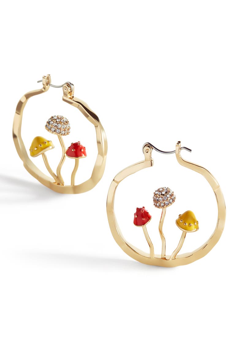 Boho Mushroom Hoop Earrings, Main, color, Gold-Tone