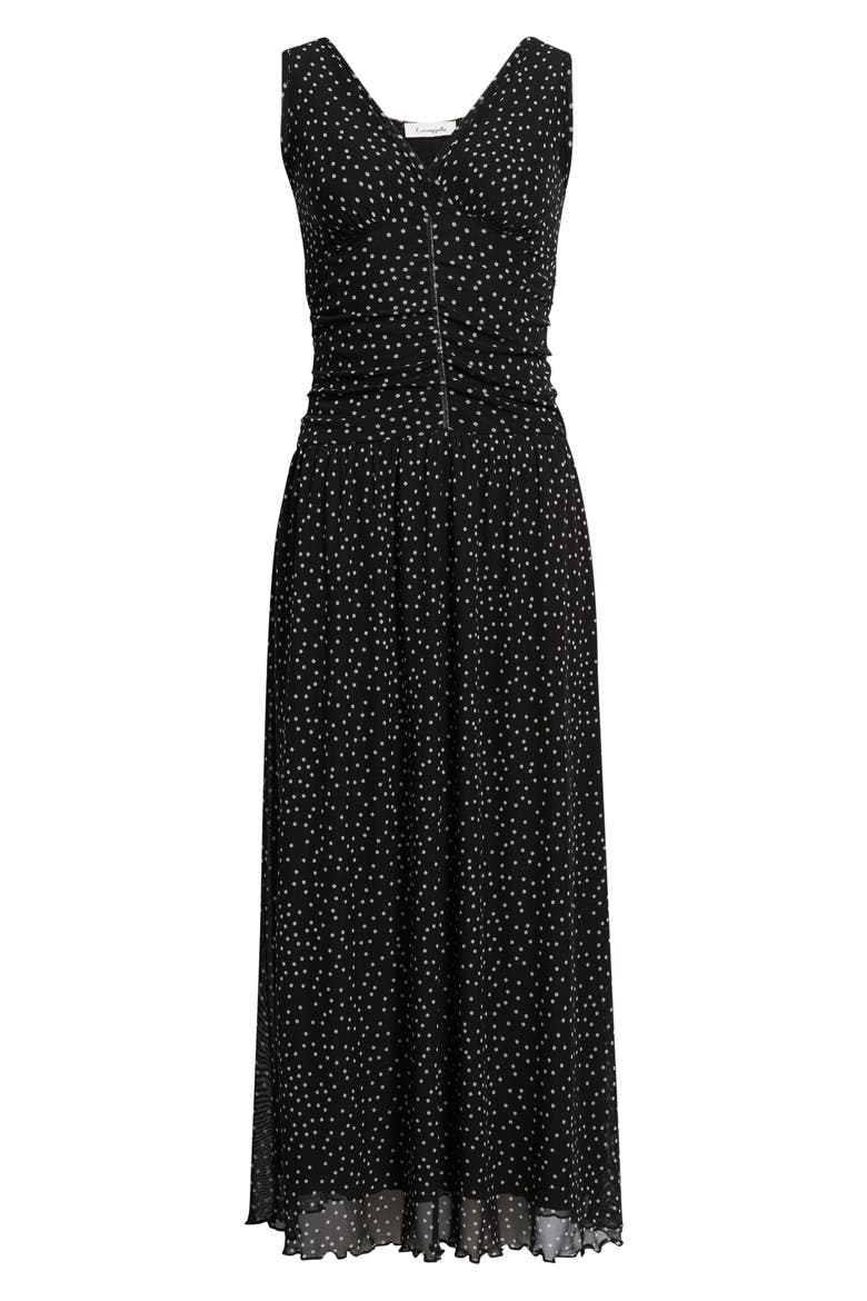 Polka Dot Ruched Mesh Maxi Dress, Alternate, color, BLACK