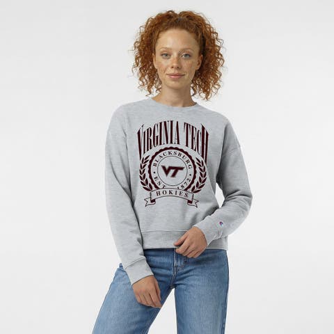 Women's Champion Heather Gray Virginia Tech Hokies Academic Crest Powerblend Crewneck Sweatshirt