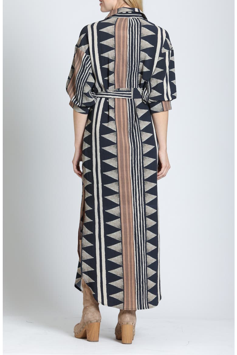 Belted Puff Sleeve Maxi Dress, Alternate, color, ONYX/ECRU