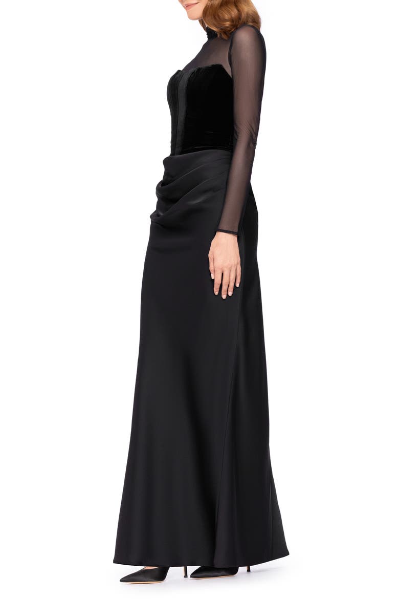 Long Sleeve Mixed Media Dress, Alternate, color, BLACK