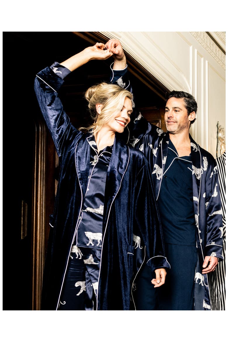 Panthre de Nuit Silk Robe, Alternate, color, NAVY