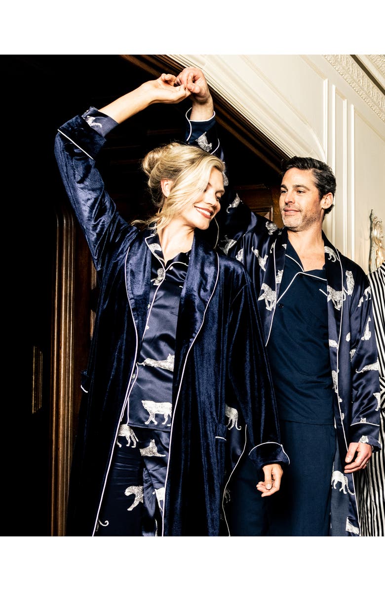 Petite Plume Panthre de Nuit Silk Robe, Alternate, color, Navy