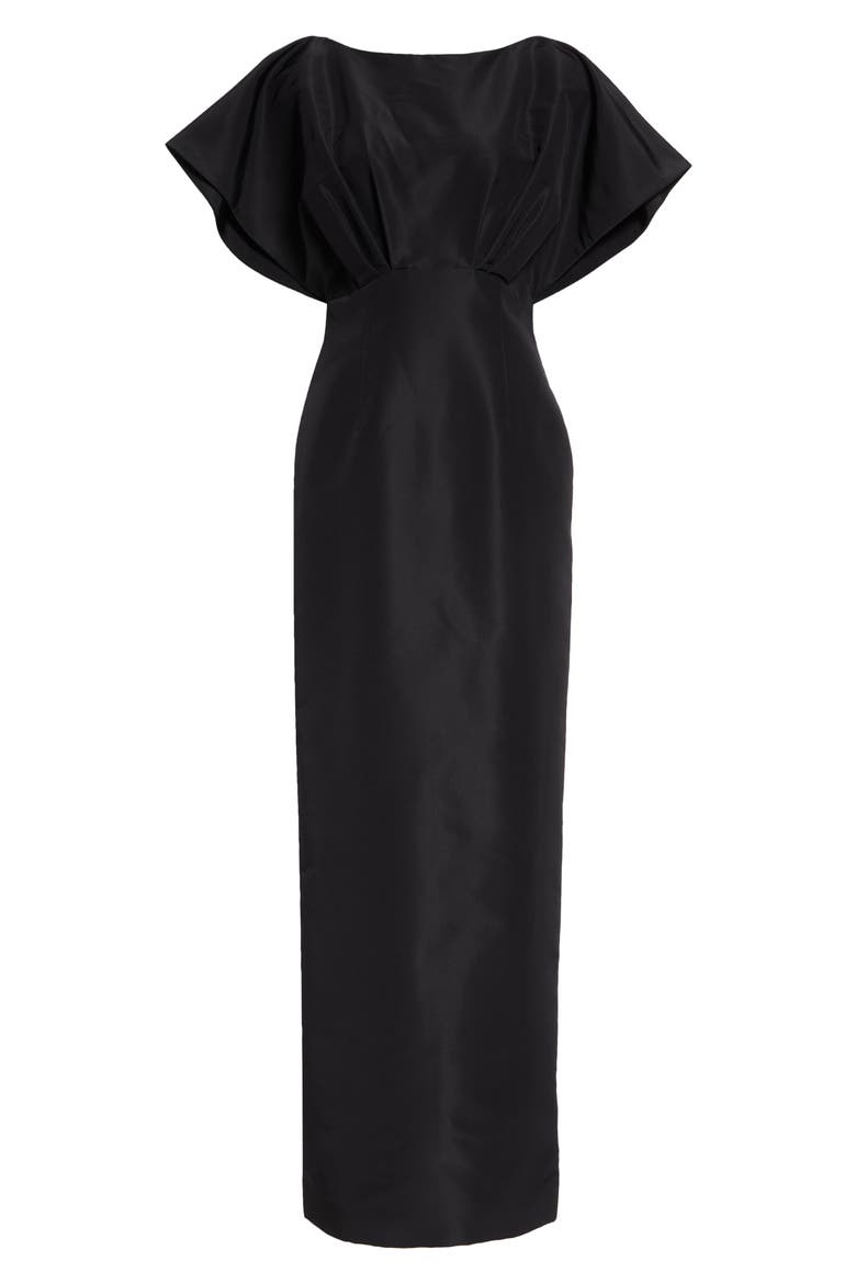 Fan Bodice Silk Faille Column Gown, Alternate, color, BLACK