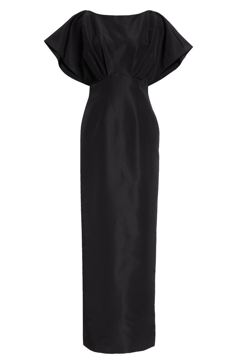 Carolina Herrera Fan Bodice Silk Faille Column Gown, Alternate, color, Black