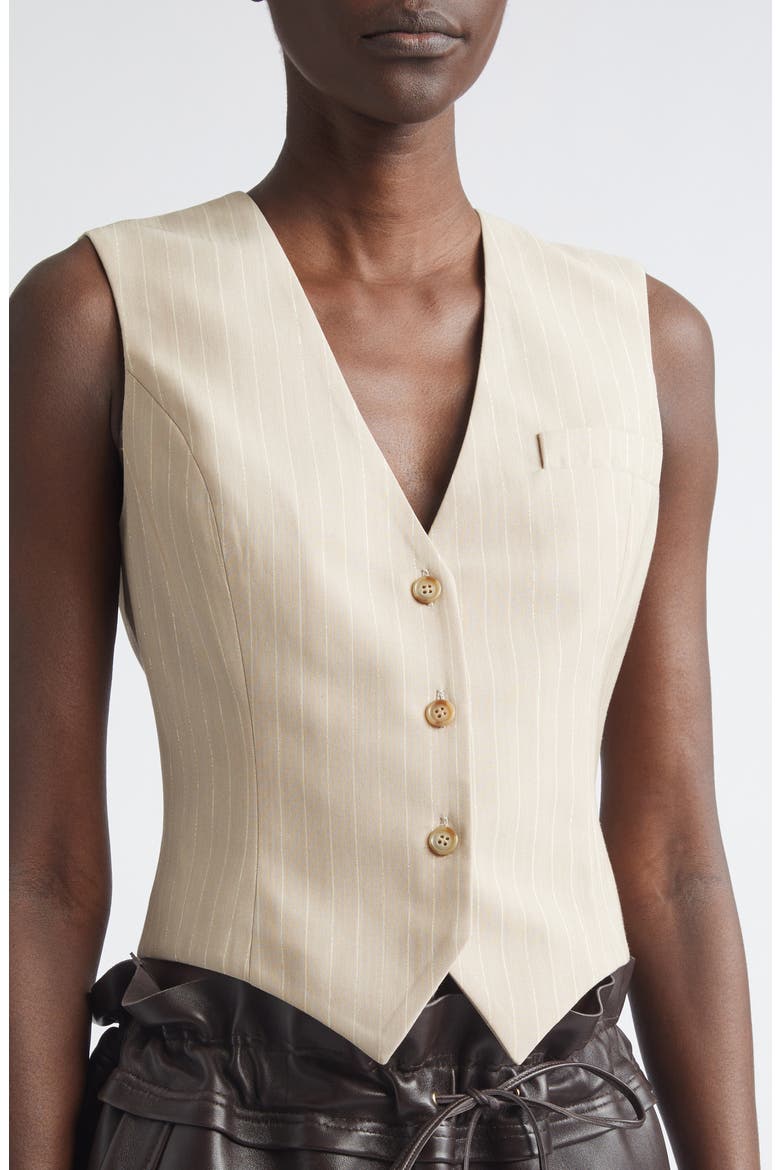Shimmer Pinstripe Vest, Alternate, color, SAND