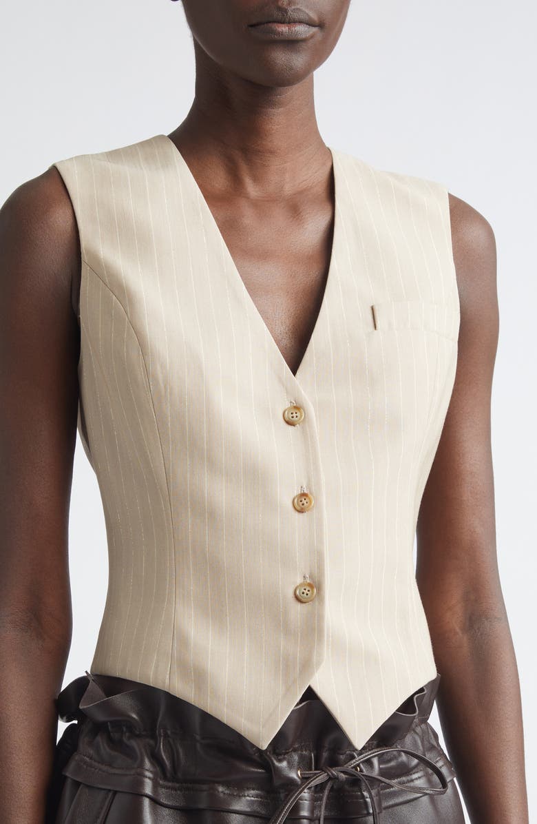LaQuan Smith Shimmer Pinstripe Vest, Alternate, color, Sand