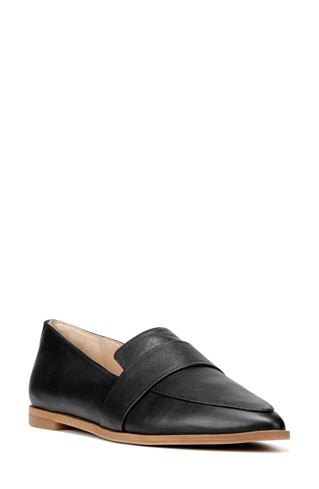 'Ashah' Pointed Toe Flat, Main, color, BLACK/ BLACK LEATHER
