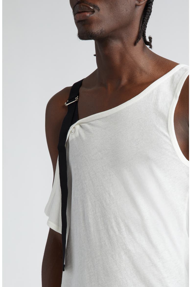Asymmetric One-Shoulder Cotton & Silk Tank Top, Alternate, color, WHITE