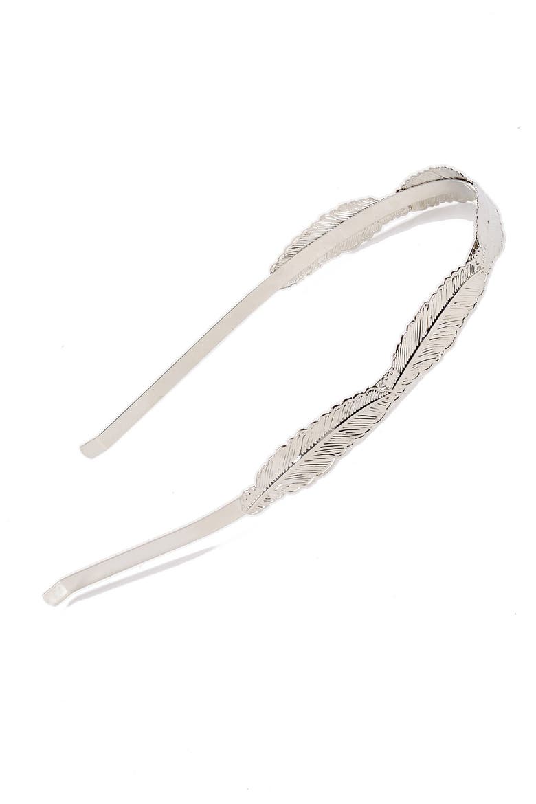 Metal Leaf Headband, Alternate, color, SILVER