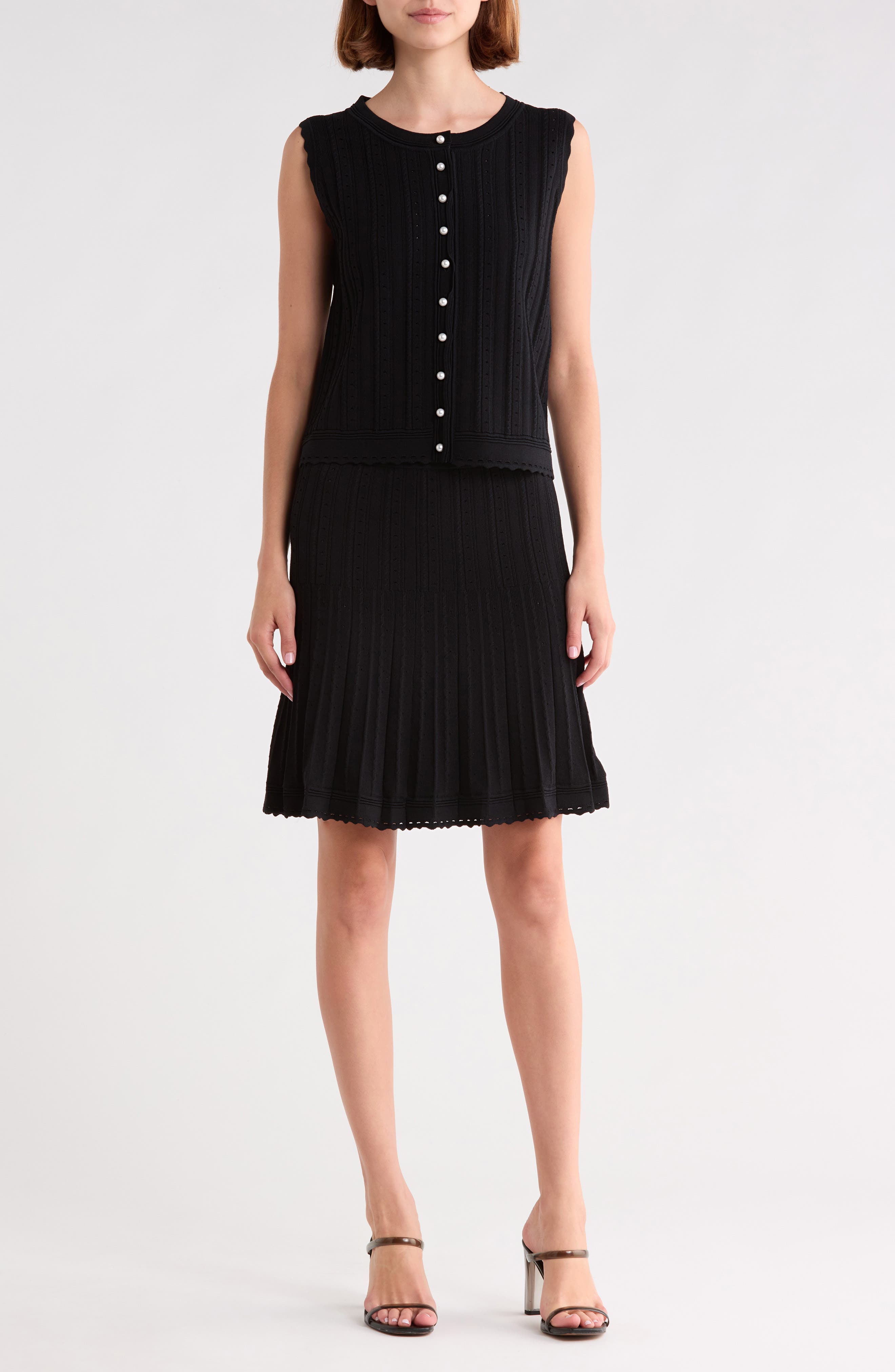 Sleeveless Cropped Cardigan and Skirt Set