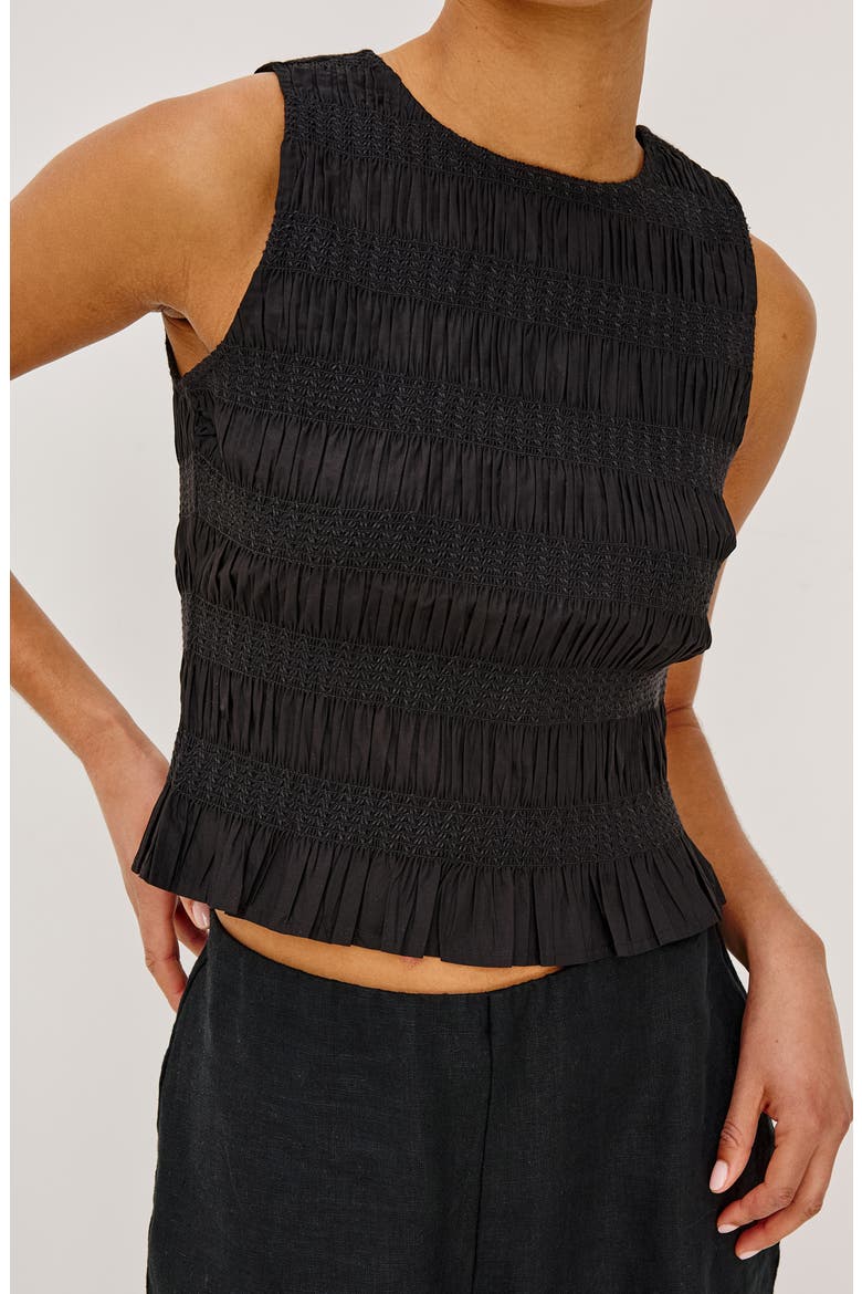 Kane Ruched & Embroidered Shell, Alternate, color, BLACK